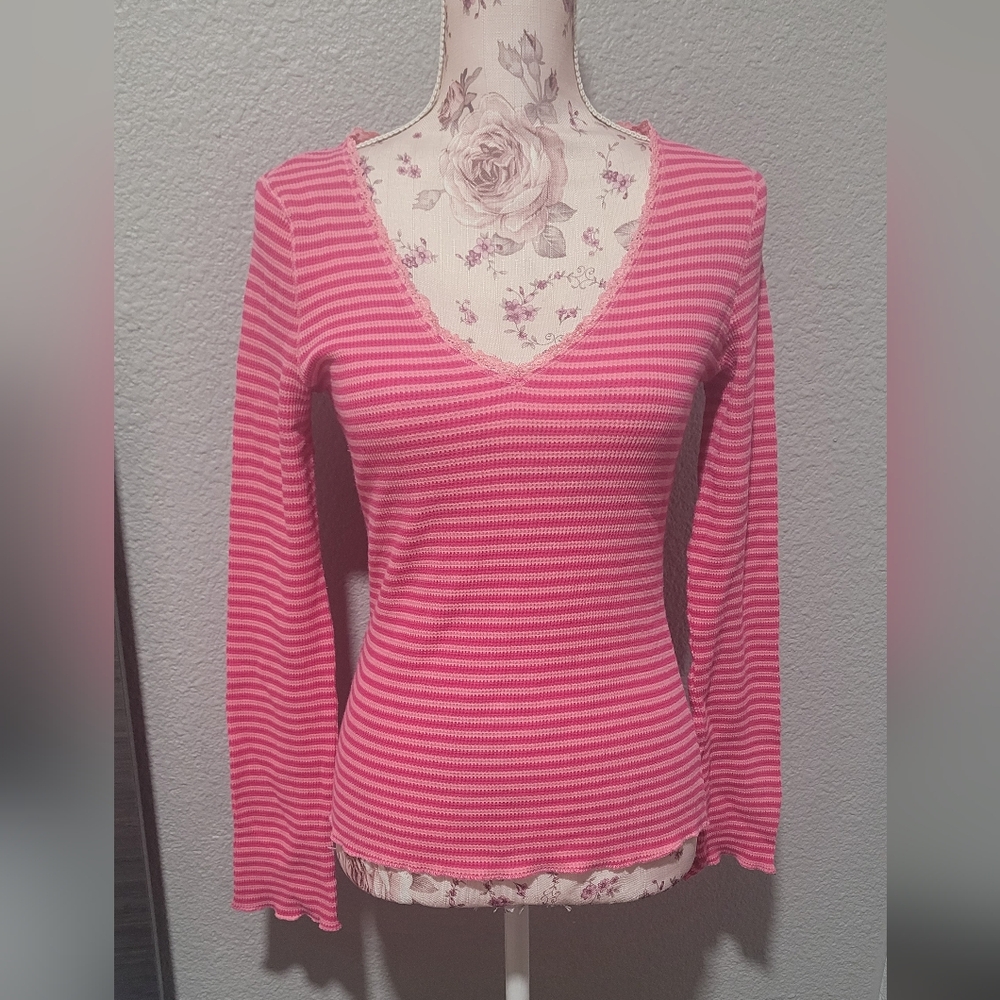 Victoria's Secret Pink Striped Long Sleeve Top